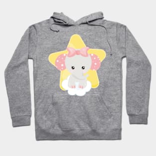 Elephant On A Cloud, Cute Elephant, Stars, Ribbon Hoodie